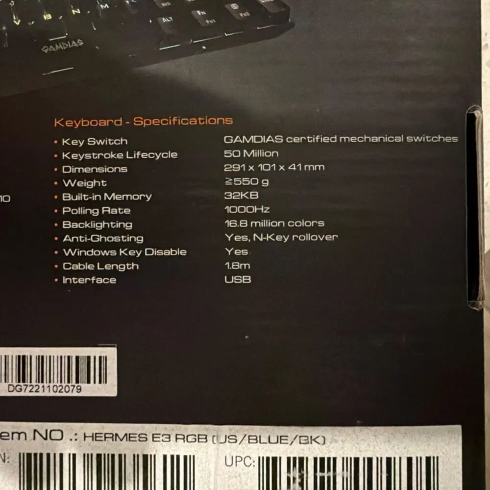 GAMDIAS Hermes E3 RGB Mechanical Gaming Keyboard Wired USB Illuminated Black